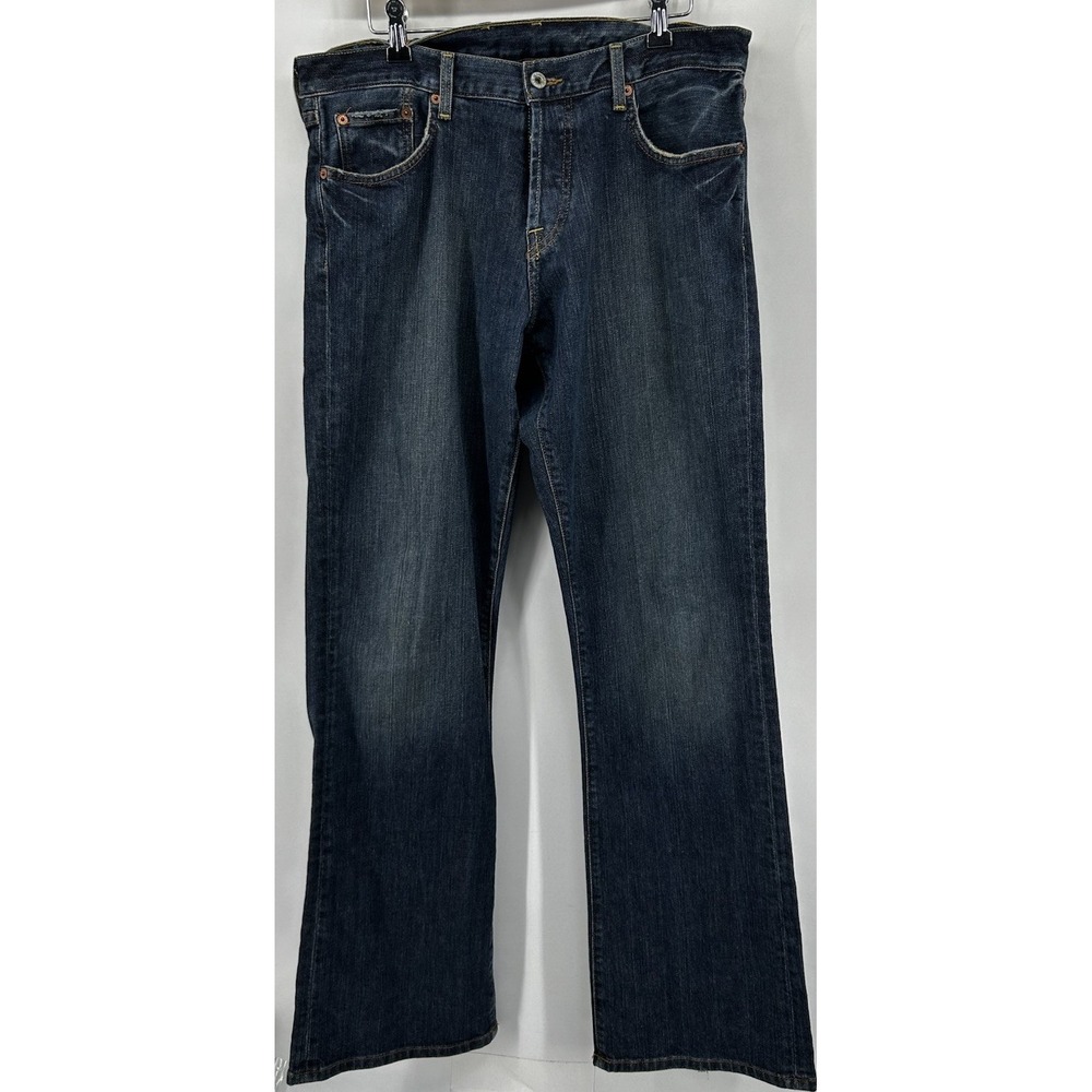 Lucky Brand Dark Wash Blue Denim Jeans Button Fly Straight Front Men's 34x33